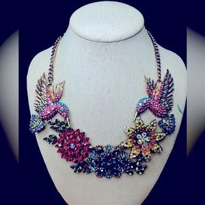 NWT Natasha Bird and Flower Rhinestone Statement Necklace